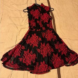 City Studio Size 5 Red & Black Fit & Flare Lace Mini Dress